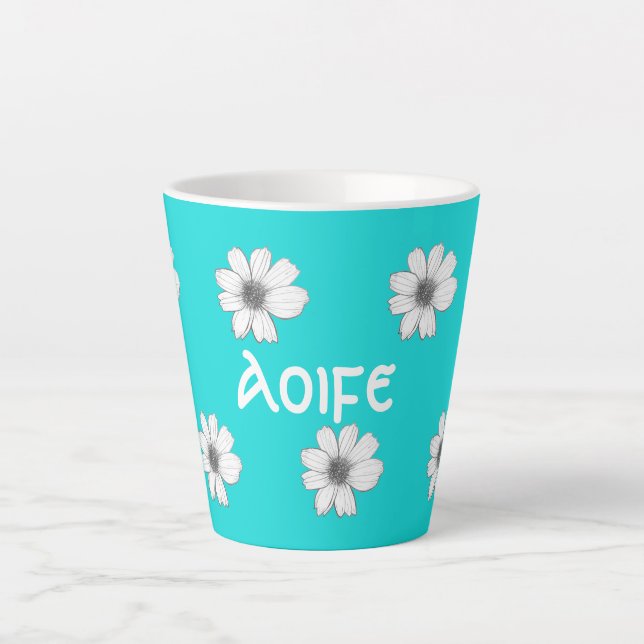 Caneca De Café Latte Padrão Floral Nome personalizado do Azul Teal (Frente)