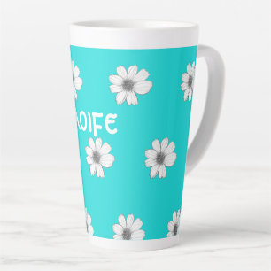 Caneca De Café Latte Padrão Floral Nome personalizado do Azul Teal