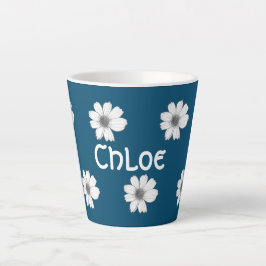 Caneca De Café Latte Padrão Floral Nome personalizado do Azul Teal