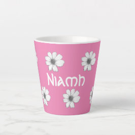 Caneca De Café Latte Padrão Floral Nome personalizado Rosa