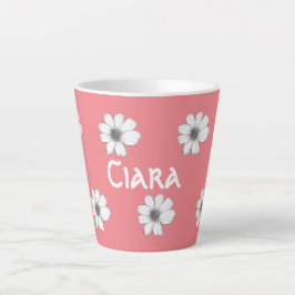 Caneca De Café Latte Padrão Floral Nome personalizado Rosa