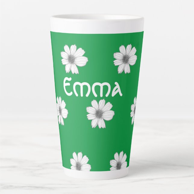 Caneca De Café Latte Padrão floral Nome verde irlandês (Frente)