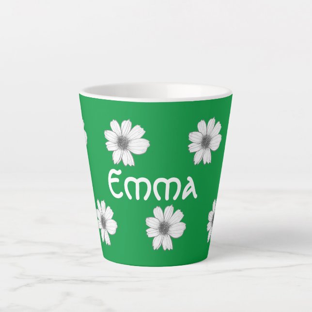 Caneca De Café Latte Padrão floral Nome verde irlandês (Frente)