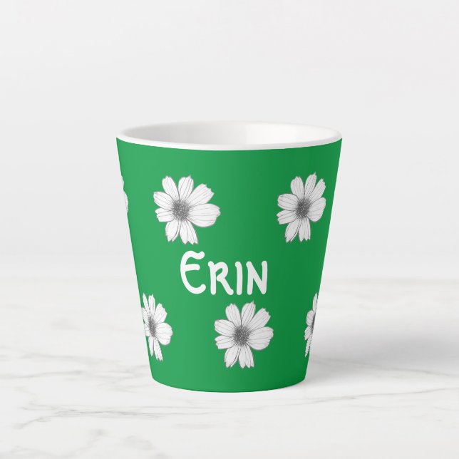 Caneca De Café Latte Padrão floral Nome verde irlandês (Frente)