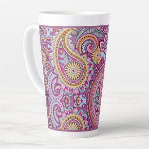 Caneca De Café Latte Padrão Floral Paisley Boho Vibrante   Arte Colorid