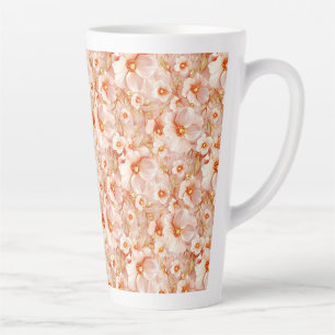 Caneca De Café Latte Padrão Floral Pastel Elegante com Acento Dourado