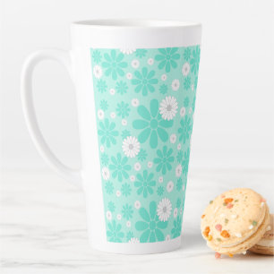 Caneca De Café Latte Padrão Floral Pastel MINT