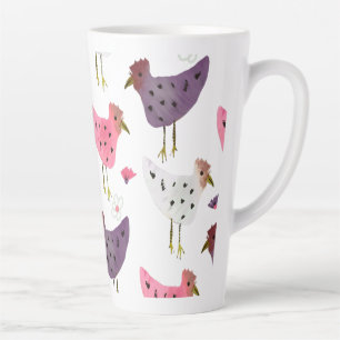 Caneca De Café Latte Padrão Floral Púrpura Púrpura do Galo de Aquarelas