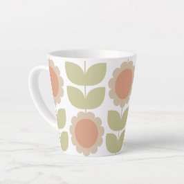 Caneca De Café Latte Padrão Floral Retro Rosa Pastel Meados do Século