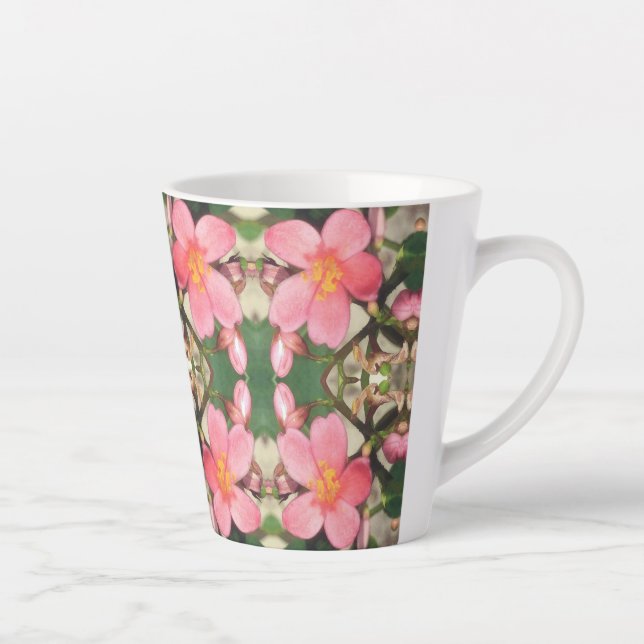 Caneca De Café Latte Padrão Floral Rosa (Direita)