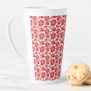Caneca De Café Latte Padrão Floral Rosa Vermelho Sem Costura Estética E