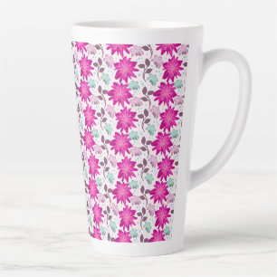 Caneca De Café Latte Padrão Floral Rosa Vibrante   Flores Modernas Ousa