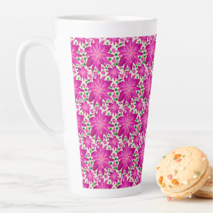 Caneca De Café Latte Padrão Floral Seamless Rosa Quente
