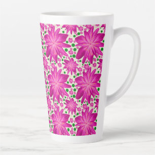 Caneca De Café Latte Padrão Floral Seamless Rosa Quente
