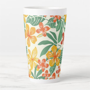 Caneca De Café Latte Padrão Floral Tropical Vibrante