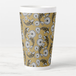 Caneca De Café Latte Padrão Folclórico do Carpa Dourada Índigo Japonês