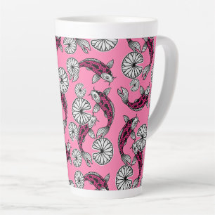 Caneca De Café Latte Padrão Folclórico do Carpa Rosa Índigo Japonês