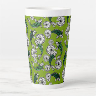 Caneca De Café Latte Padrão Folclórico do Carpa Verde Índigo Japonês