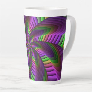 Caneca De Café Latte Padrão Fractal Cores Neon Flash Colorido