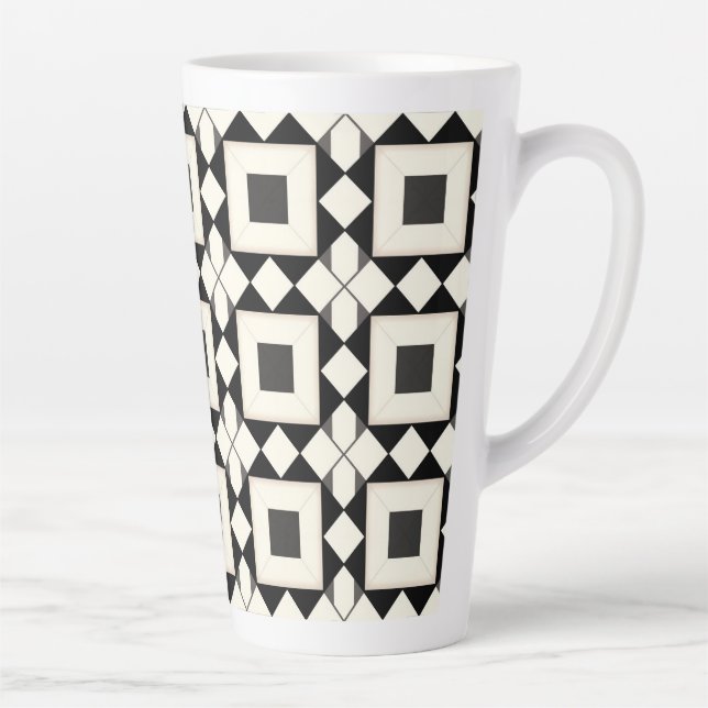 Caneca De Café Latte Padrão Geométrico Abstrato com Tons Retrô (Direita)