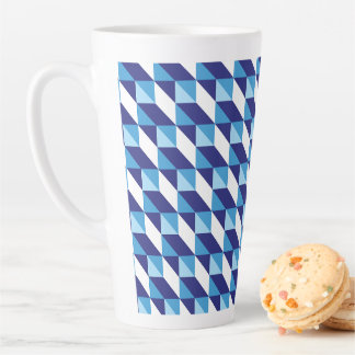 Caneca De Café Latte Padrão Geométrico Abstrato Retro Tons de Azul