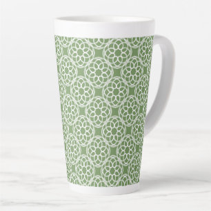 Caneca De Café Latte Padrão Geométrico Branco Verde Salvia Sem Costura
