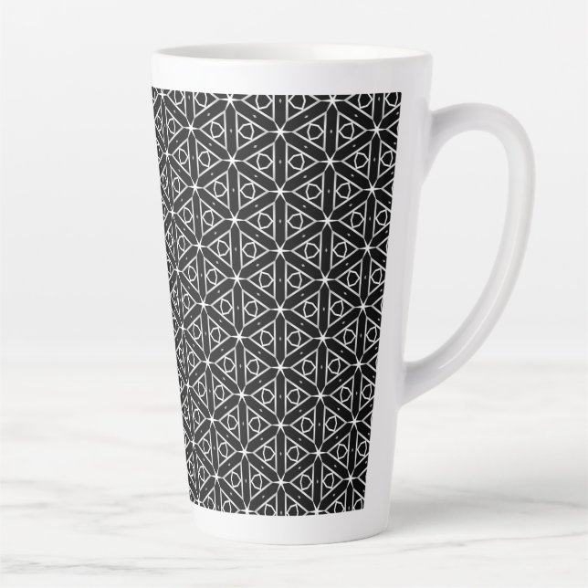 Caneca De Café Latte Padrão Geométrico Preto Branco e Prata (Direita)