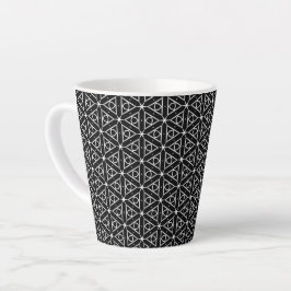 Caneca De Café Latte Padrão Geométrico Preto Branco e Prata