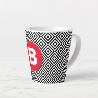 Caneca De Café Latte Padrão Geométrico Preto e Branco com Monograma Ver