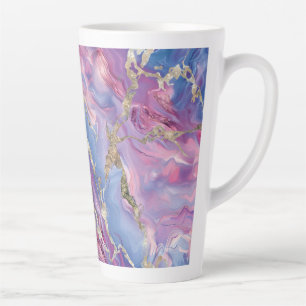 Caneca De Café Latte Padrão Giratório de Efeito Mármore Rosa e Azul