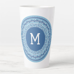 Caneca De Café Latte Padrão Grego do Monograma Personalizado