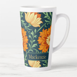 Caneca De Café Latte Padrão Inspirado em William Morris Flor Laranja