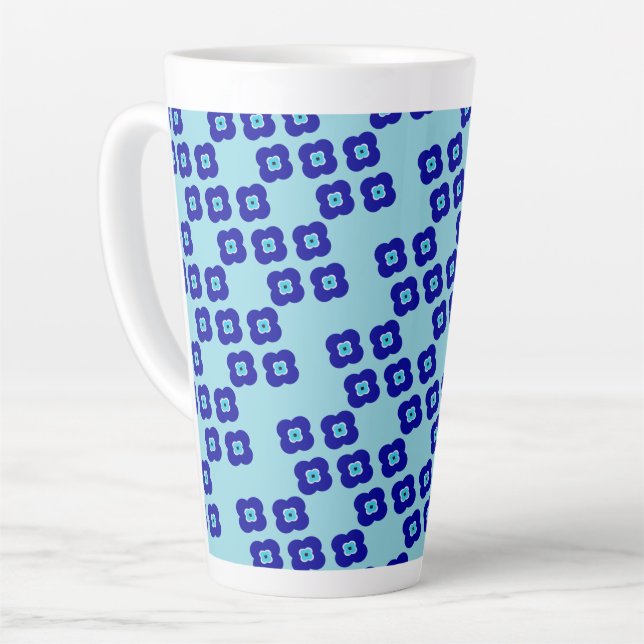 Caneca De Café Latte Padrão Mau Azul Quatro Amulitos Fetais Petais (Ângulo esquerdo)