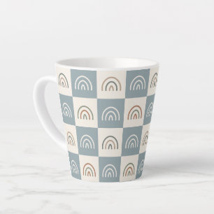 Caneca De Café Latte Padrão Mínimo Xadrez Boho Arco-íris
