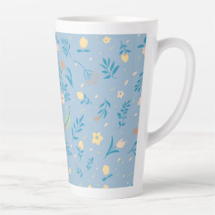 Caneca De Café Latte Padrão Moderno Bonito Natureza Floral Azul Vintage
