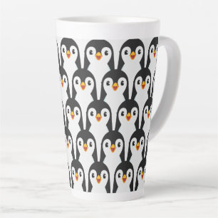 Caneca De Café Latte Padrão moderno de pinguim preto e branco