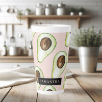 Padrão Moderno Rosa E Verde Avocado Com Nome