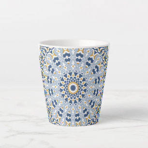 Caneca De Café Latte Padrão Oriental Azul Persa Elegante