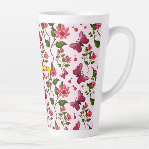 Caneca De Café Latte Padrão personalizado de borboleta floral