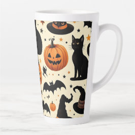 Caneca De Café Latte Padrão Preto e Pumpkin do Halloween