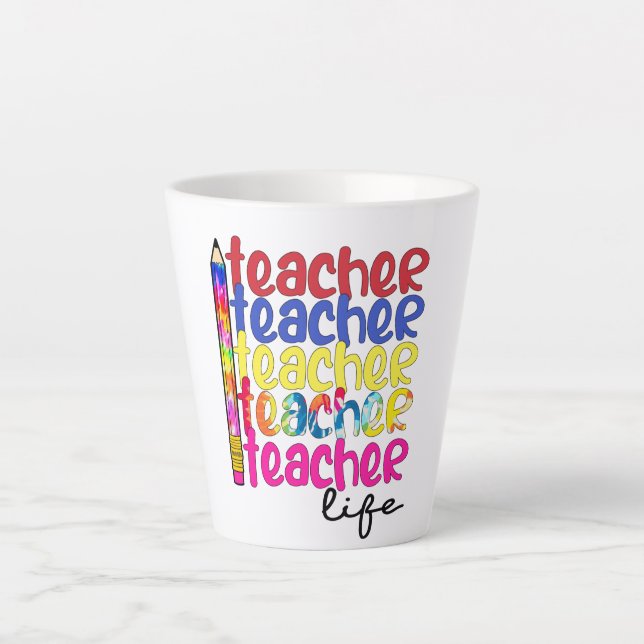 Caneca De Café Latte Padrão repetido de vida do professor - educador de (Frente)