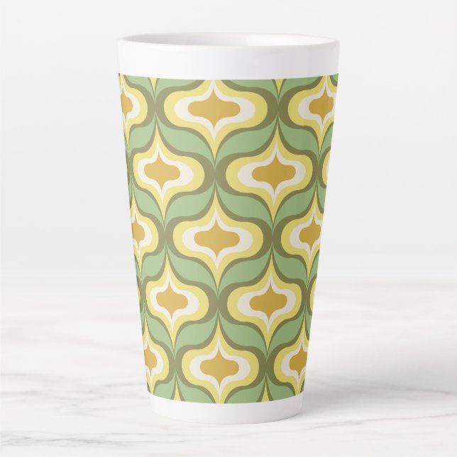 Caneca De Café Latte Padrão Retro Verde Branco Bege (Frente)