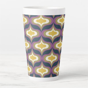 Caneca De Café Latte Padrão Retro Verde Naval Amarelo Branco
