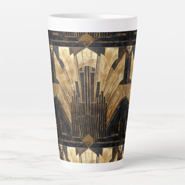 Caneca De Café Latte Padrão Retroativo Elegante Preto Dourado da Arte D (Frente)