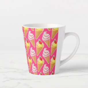 Caneca De Café Latte Padrão rosa Kawaii com sorvete de morango