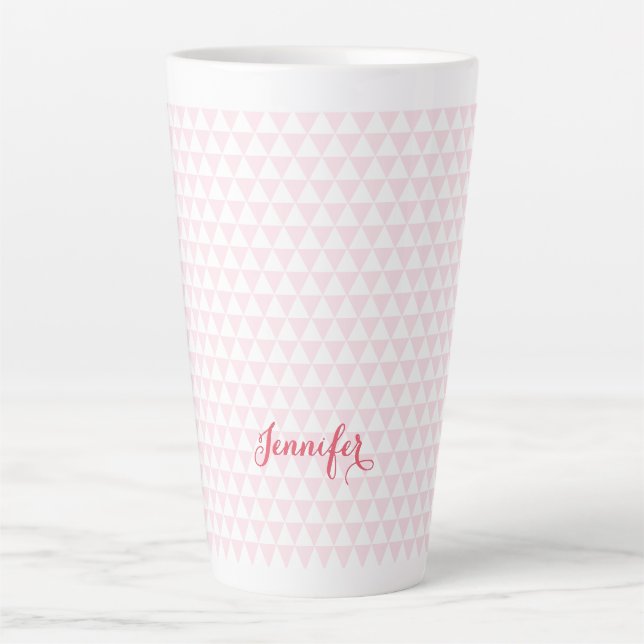 Caneca De Café Latte Padrão Rosa Moderno Elegante Na moda Monograma (Frente)