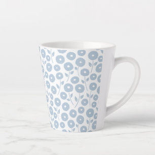 Caneca De Café Latte Padrão Rpt Flor Fuzzy Azul sobre Branco