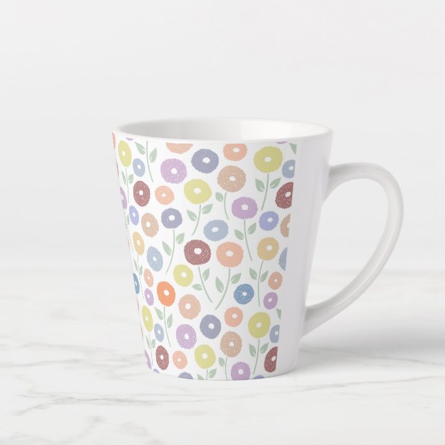 Caneca De Café Latte Padrão Rpt Flor Fuzzy Pastéis em Branco (Direita)