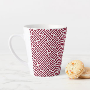 Caneca De Café Latte Padrão Sayagata, Japonês, Borgonha e Branco