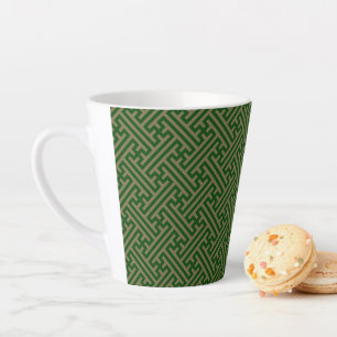 Caneca De Café Latte Padrão Sayagata, Japonês, Verde e Dourado